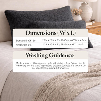 Snug Sham Set (Set of 2) – Ultra Soft Fluffy Pillow Shams, Decorative Bed Pillow Shams - Signature Snug Fabric, Hypoallergenic, Machine Washable - King Size (20.5" X 36.5") - Coal