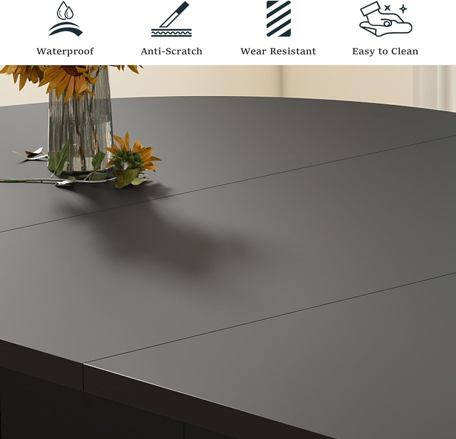 41 In-78 in Extendable Dining Room Table for 4-8, round Expandable Kitchen Table with Fluted Base, Modern Oval Dinner Tables for Dining Room Kitchen Living Room (Black)