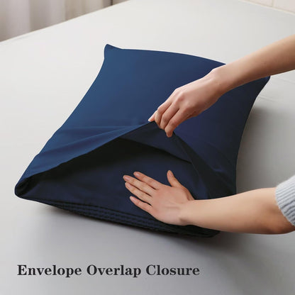 100% Cotton Waffle Weave Pillow Shams Set of 2, 600TC Solid Reverse Side, Envelope Closure, Skin-Friendly & Durable Decorative Pillow Covers for Bed, Navy Blue, King Size 20"X36"