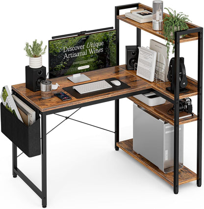 L Shaped Computer Desk with Reversible Shelves, 40 Inch Small Corner Desk with Storage Bag, Gaming Desk Computer Table Study Writing Desk for Home Office Small Space, White