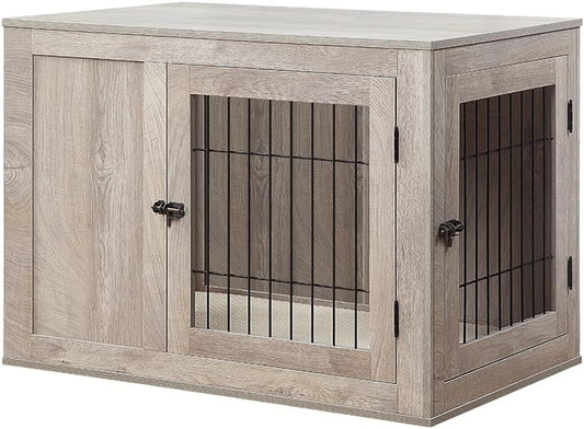 30 Inch Furniture Style Dog Crate for Small Dogs, Indoor Puppy Kennel with Door, Decorative Wood Wire Pet House Dog Cage, Pretty Cute End Side Table Nightstand, Weathered Grey