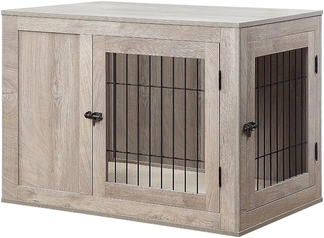 36 Inch Furniture Style Dog Crate for Medium Dogs, Indoor Puppy Kennel with Door, Modern Decorative Wood Wire Pet Cage, Pretty Cute End Side Table Nightstand, Weathered Grey