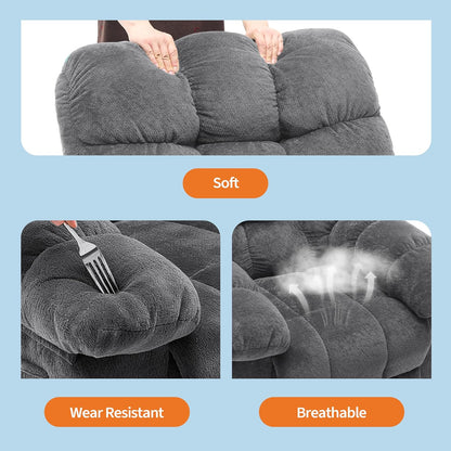 Rocking Recliner Chair,360° Swivel Rocker Chair for Living Room,Upholstered Fabric Glider Nursery Chair with Side Pockets for Small Spaces,Q235 Steel Frame Lazy Boy Recliner Single Sofa