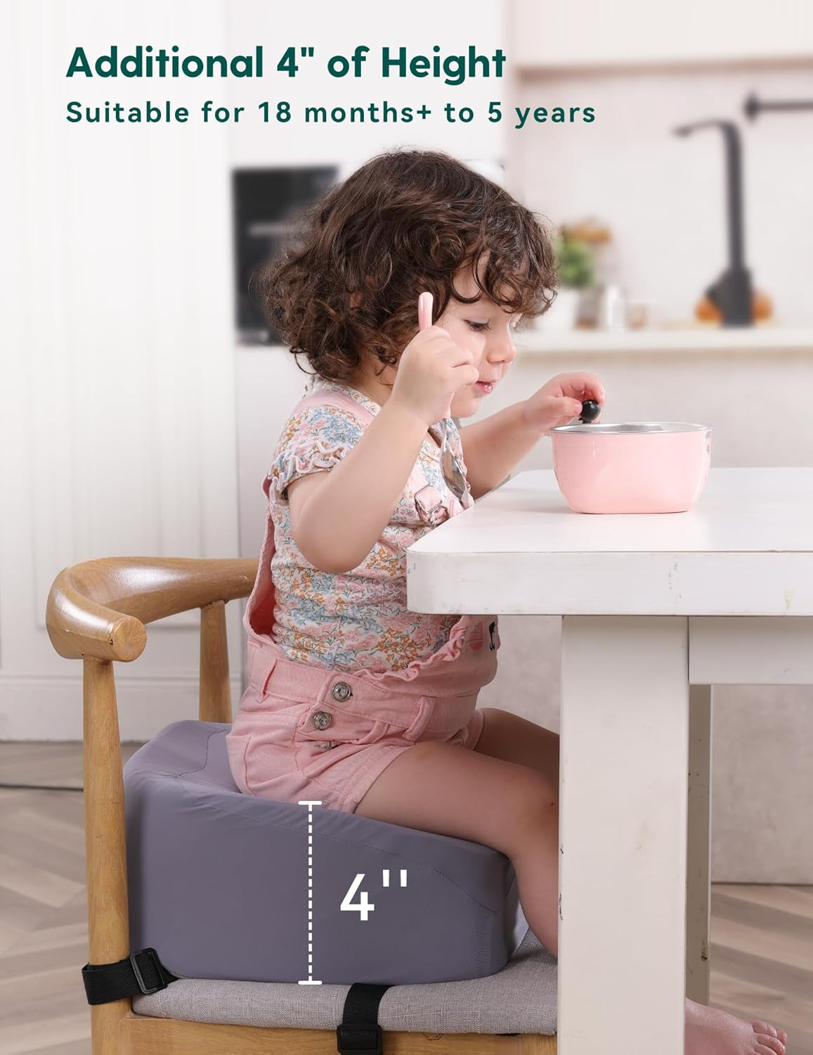 Ergo-Designed Booster Seat for Kitchen Chair, Promote Proper Upright Posture, Toddler Booster Seat for Dining Table, Removable & Washable Cover, Suitable for 18 Months to 5 Years, Dark Grey