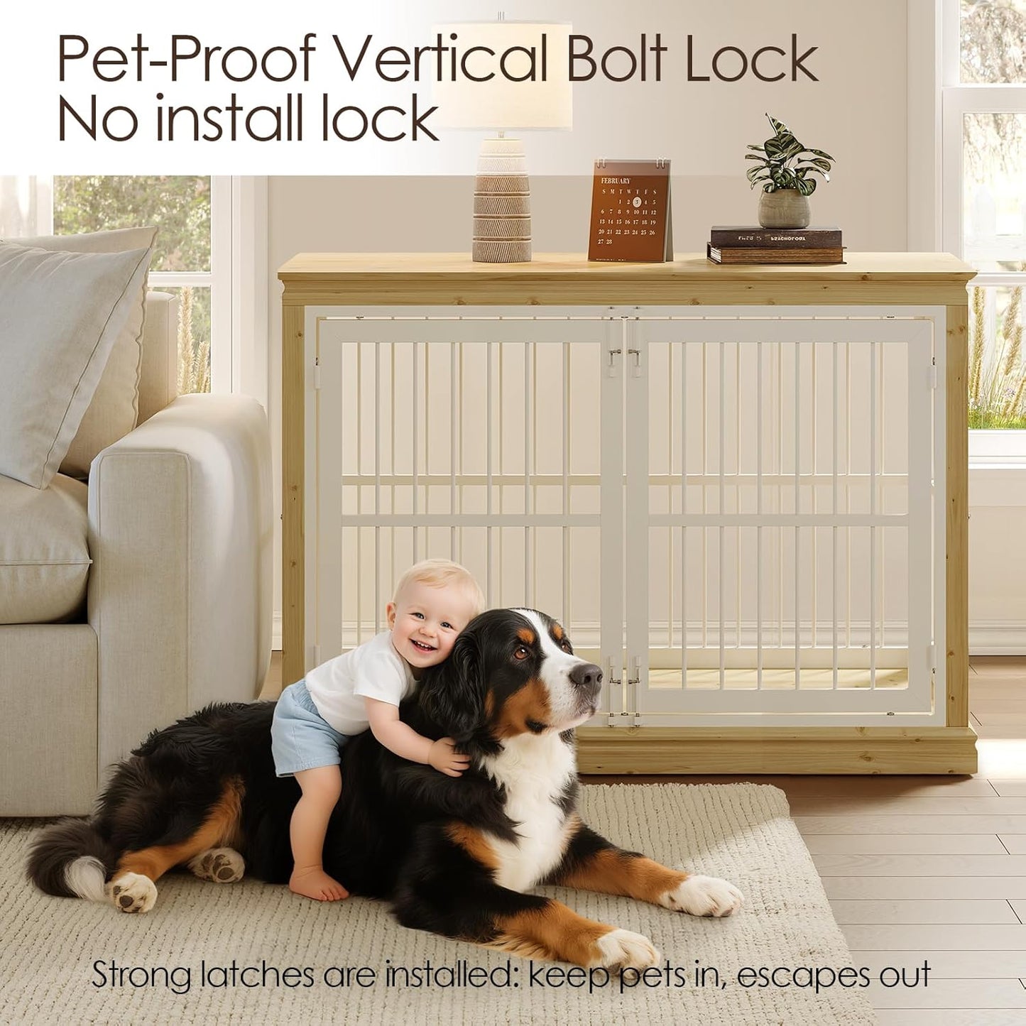 42 in Solid Wood Dog Crate Furniture for Dogs-Dog Kennel Indoor for End Table, Chew-Proof and Silent Latches Design for Large and Medium Dogs, Dog Kennel Furniture-(Brown+Black)