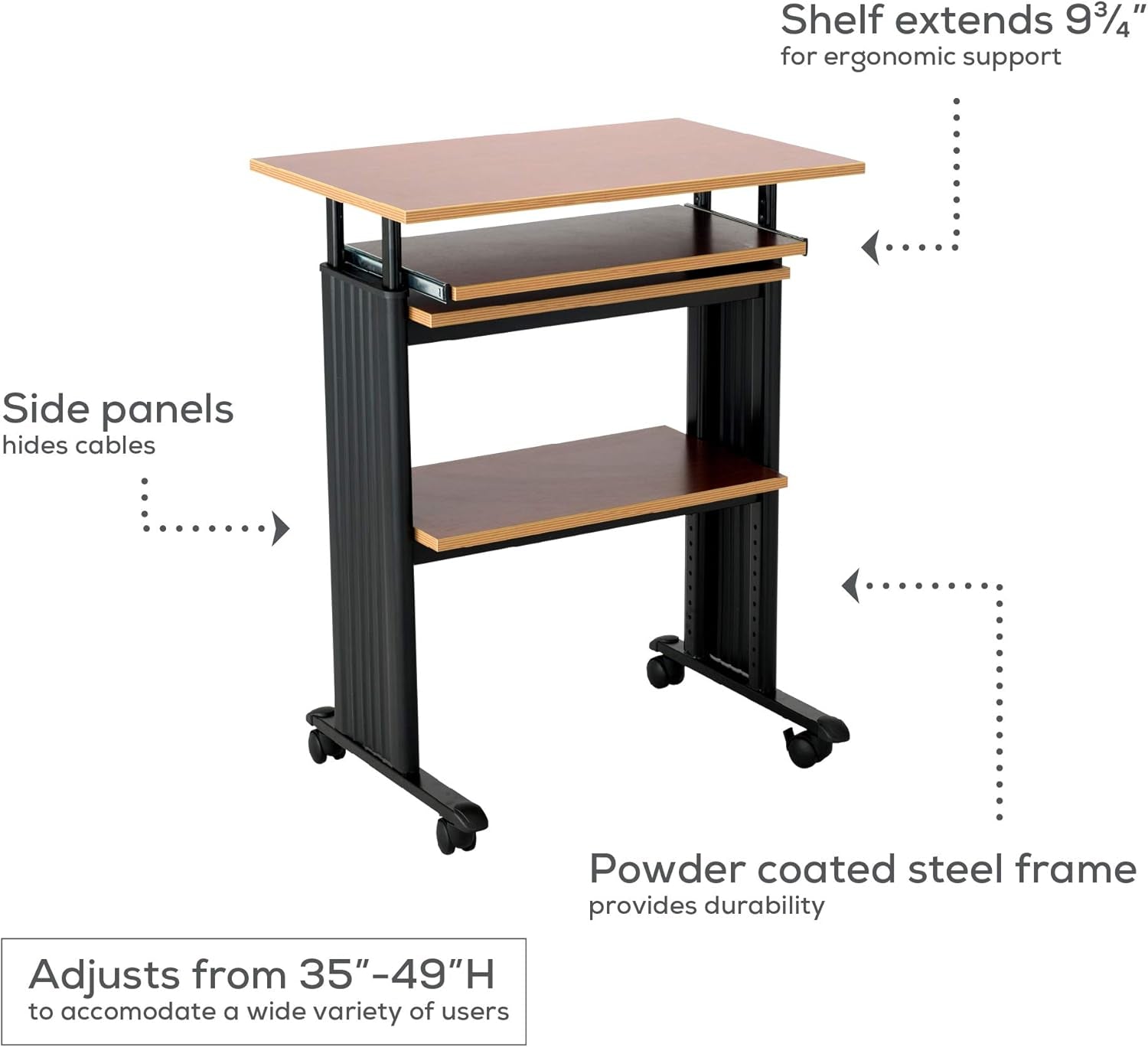1929CY MUV Mobile Stand-Up Height-Adjustable Desk,Keyboard Storage, Steel Frame Construction, Durable Melamine Laminate Work Surface, 4 Wheels, Narrow Design