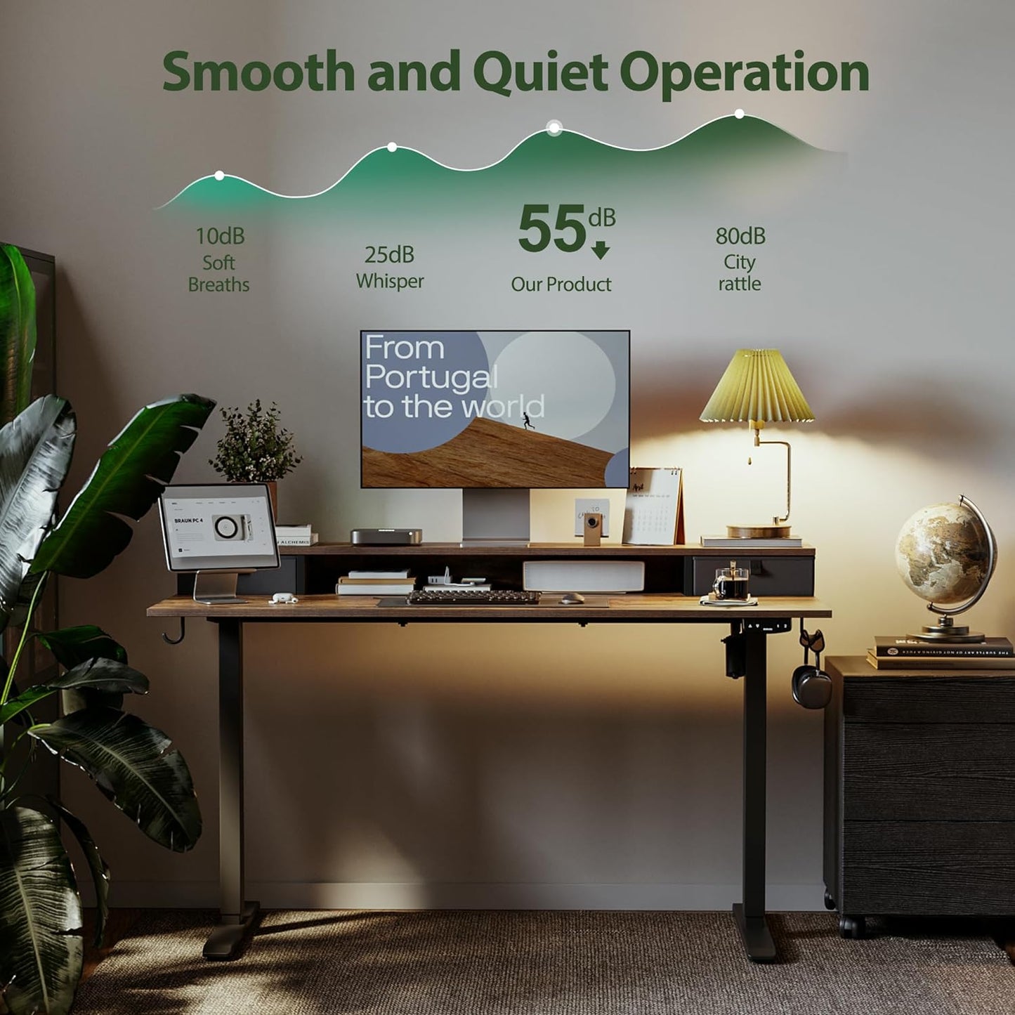 48 X 24 Inches Electric Standing Desk with 2 Storage Drawers, Adjustable Height Sit and Stand Computer Table with Splice Board, Rustic Brown