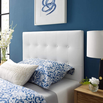 Emily Tufted Button Faux Leather Upholstered Twin Headboard in White