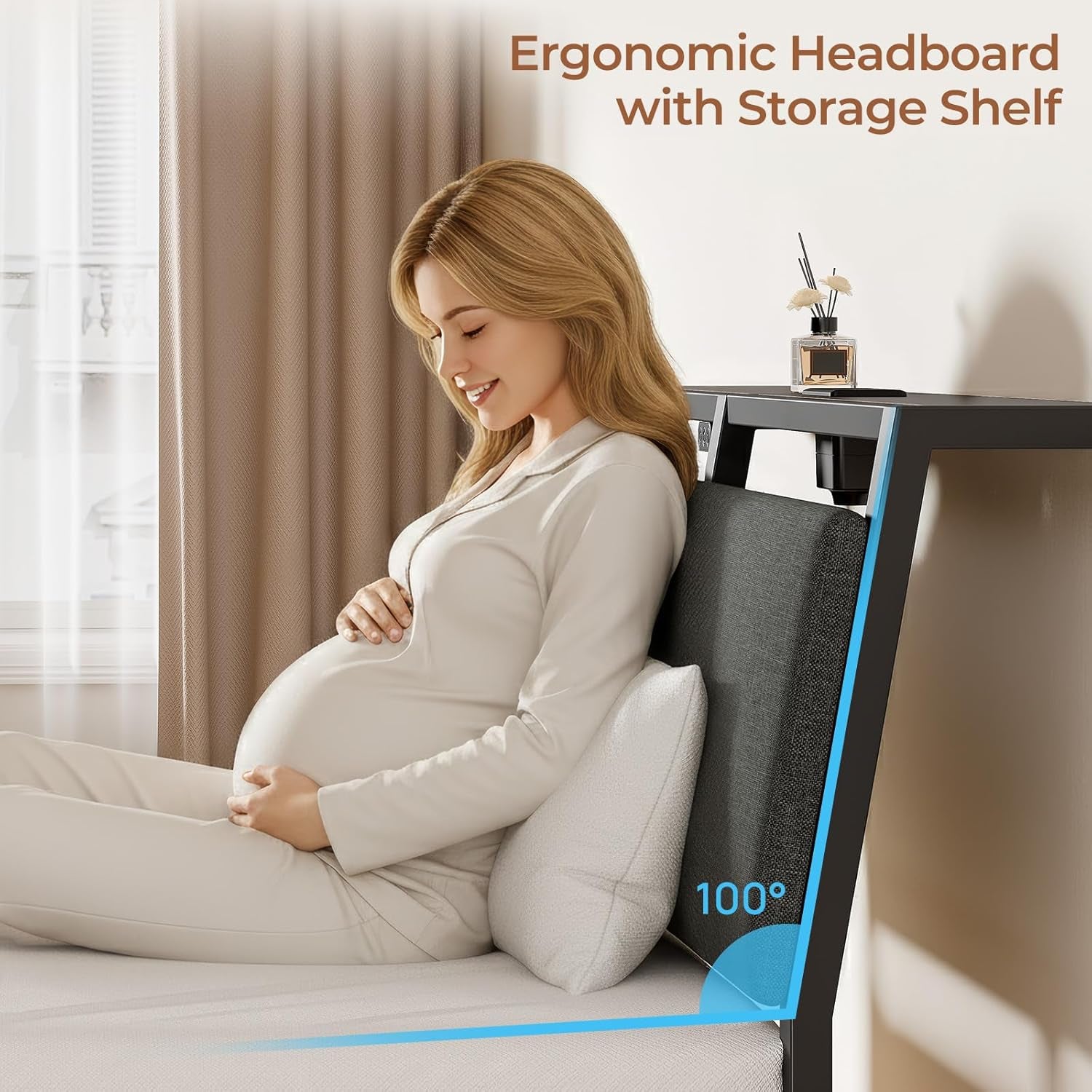 Twin Bed Frame with Ergonomic Headboard Storage & Charging Station, Upholstered Platform Bed with LED Light & Drawer, Heavy Duty Metal Slats, Noise Free, No Box Spring Needed, Grey