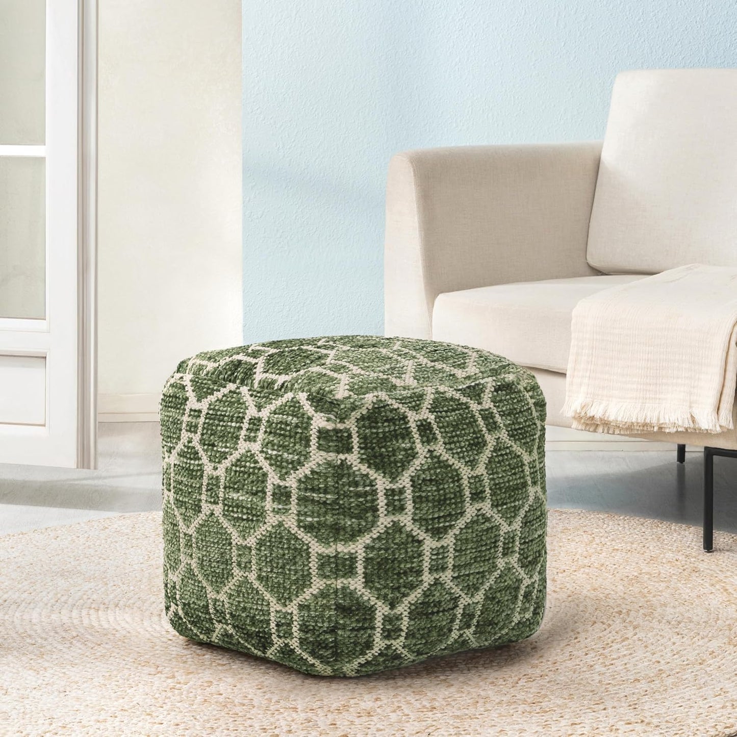 100% Handmade & Handcrafted Comfortable Home Décor Pouf Ottoman Footrest for Living Room, Bedroom, Nursery, Kidsroom, Patio Furniture - (20" X 20" X 20" - Green)