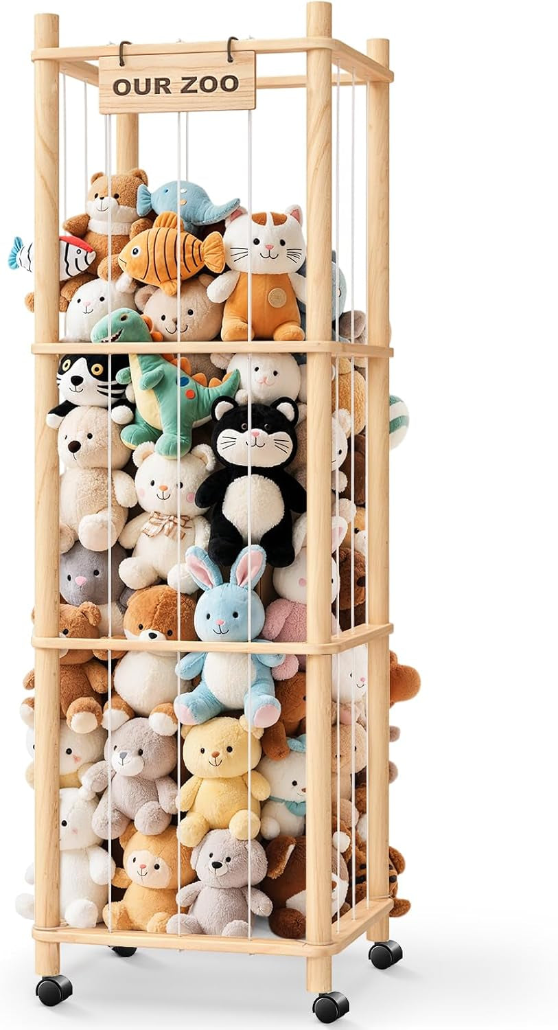 Extra Large Stuffed Animal Storage Zoo with Wheels – Plush Toy Organizer Cage, Space-Saving Rolling Holder for Kids’ Bedroom & Playroom