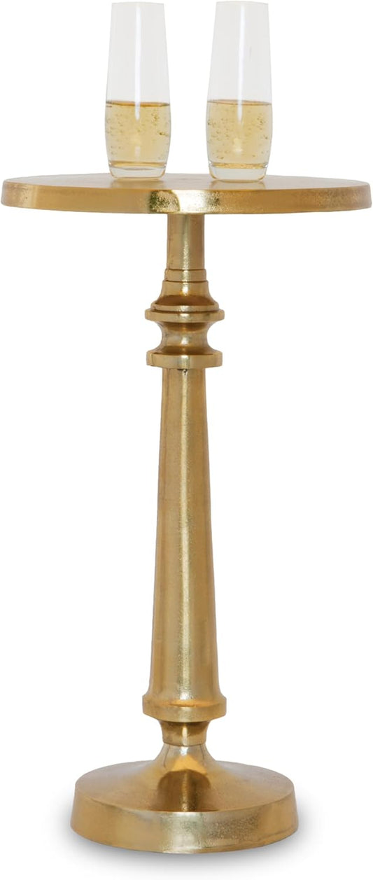 Small round Gold Side Table by Objet D’Art, Accent, End, Pedestal, Martini, Cocktail and Drink Table for Living Room and Small Spaces, Petra Vintage Metal Brass Style Decor, 21” Height