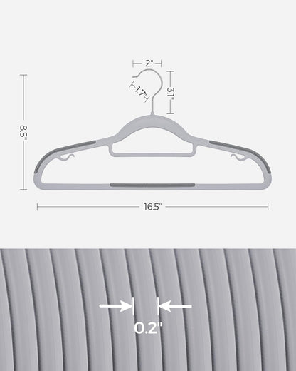 Pack of 30 Coat Hangers, Space-Saving Plastic Clothes Hangers, Non-Slip, 0.2 Inches Slim, 16.5 Inches Wide, 360° Swivel Silver Hook, Light and Dark Gray UCRP20G30