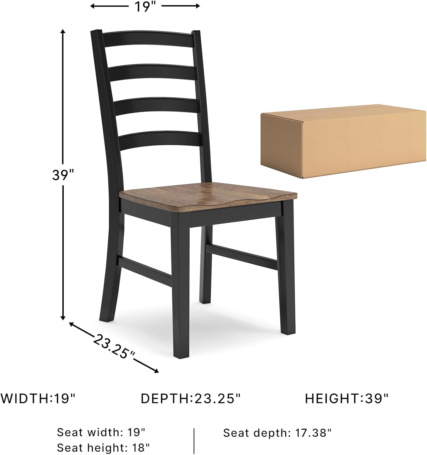 Signature Design by Ashley Wildenauer Dining Chairs Set of 2, Modern Ladderback Dining Chairs with Solid Wood Frame, Two-Tone Finish, Contoured Seat, Black/Brown