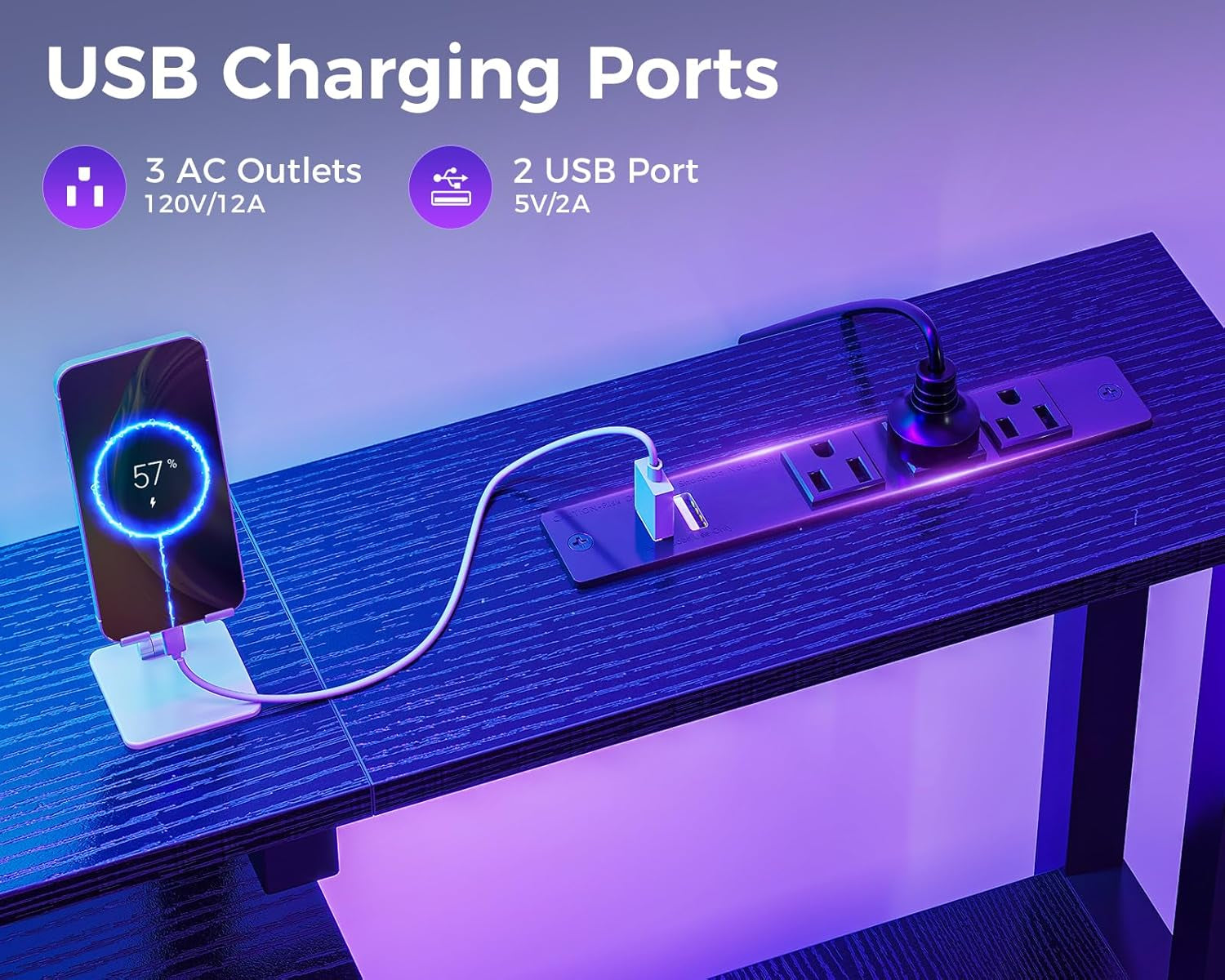 Computer Desk with 4 Drawers, 48 Inch Gaming Desk with Power Outlet, Office Desk with Monitor Shelf, Work Desk Table for Home Office, Black