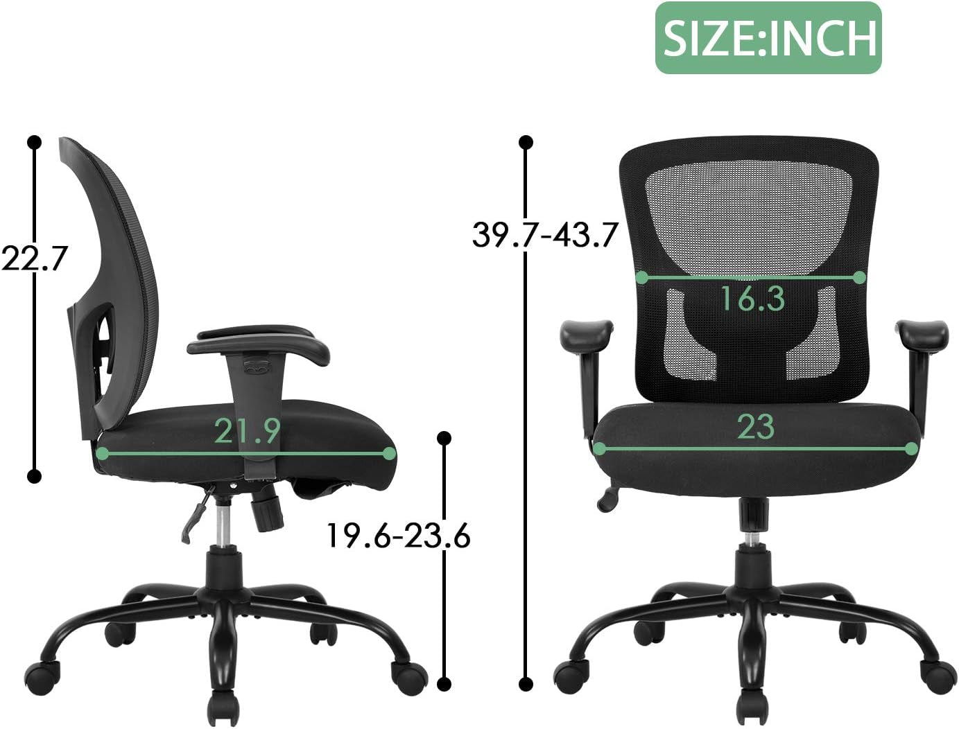 Big and Tall Office Chair 500Lbs Desk Chair Mesh Computer Chair with Lumbar Support Wide Seat High Back Task Executive Ergonomic Chair for Home Office (Black)