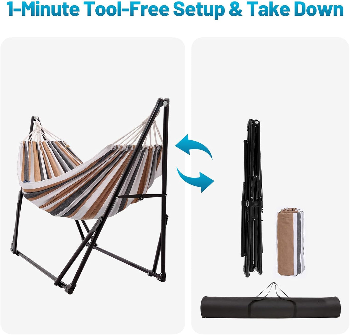 Portable Hammock with Stand for outside Foldable,Frabic Tension Adjustable Indoor,Carrying Bag Included, 616 Lbs Weight Capacity, Suitable Garden Yard Outdoor Inhouse Cyan