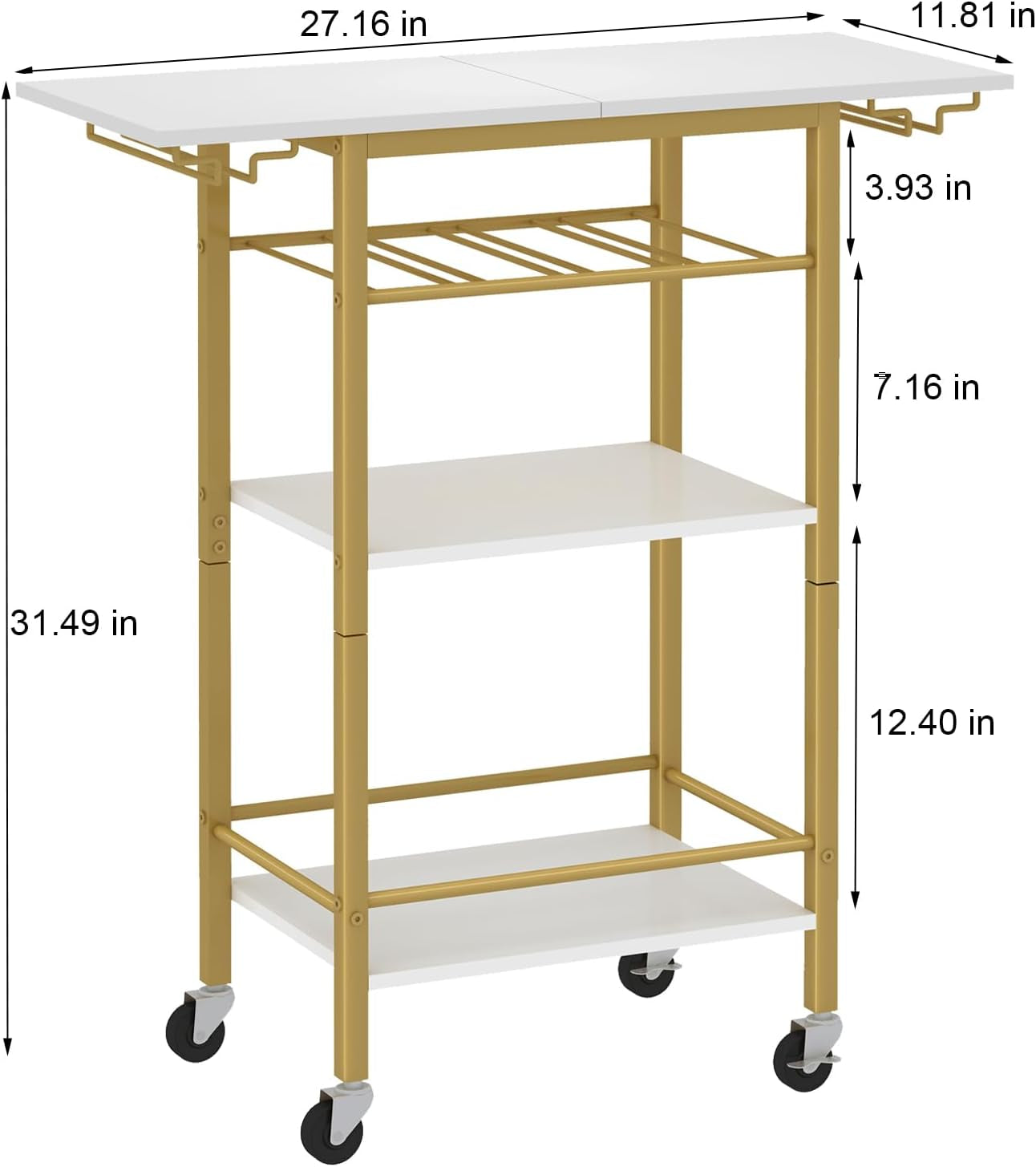 Bar Cart, Home Bar Serving Cart, 3 Tier Mobile Drink Beverage Cart, Rolling Kitchen Shelf with Wine and Glass Holder, for Dinning Room, Living Room, Kitchen