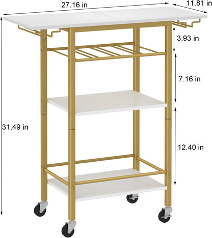 Bar Cart, Home Bar Serving Cart, 3 Tier Mobile Drink Beverage Cart, Rolling Kitchen Shelf with Wine and Glass Holder, for Dinning Room, Living Room, Kitchen