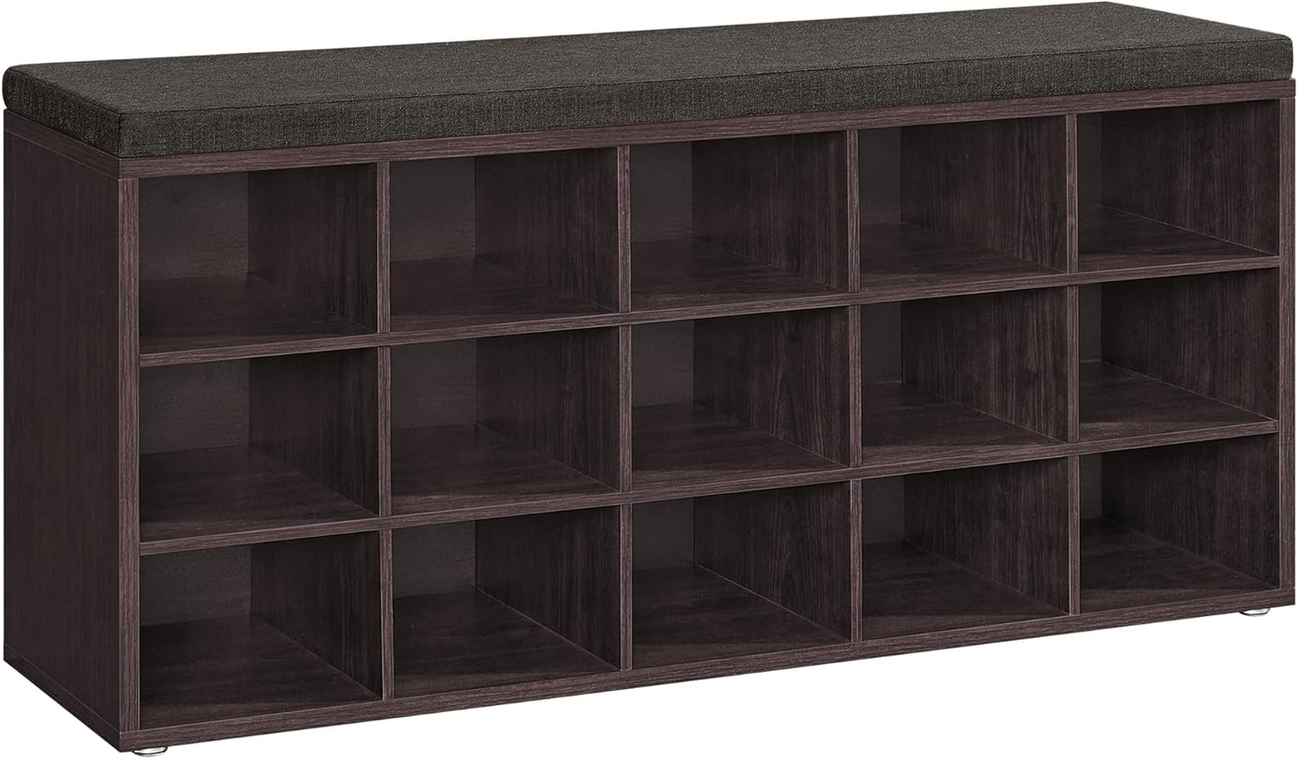 CUSTOS Collection - Shoe Bench, Storage Bench with Padded Seat, Entryway Bench with 15 Compartments, for Bedroom, 11.8 X 41.3 X 18.9 Inches, Espresso Brown and Chestnut Brown ULHS15BR