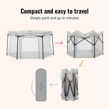 Dream on Me Onyx Baby Playpen, Zipper Access Door, Breathable Mesh Sides, Soft Comfortable Mattress Padded Floor, Easy Fold Design with Travel Carry Bag, Compact Easy to Fold Design - Grey