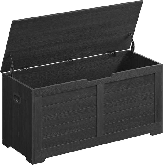 Storage Chest, Storage Bench with 2 Safety Hinges, Farmhouse Style, 15.7 X 39.4 X 18.1 Inches, for Entryway, Bedroom, Living Room, Charcoal Gray ULSB061B01