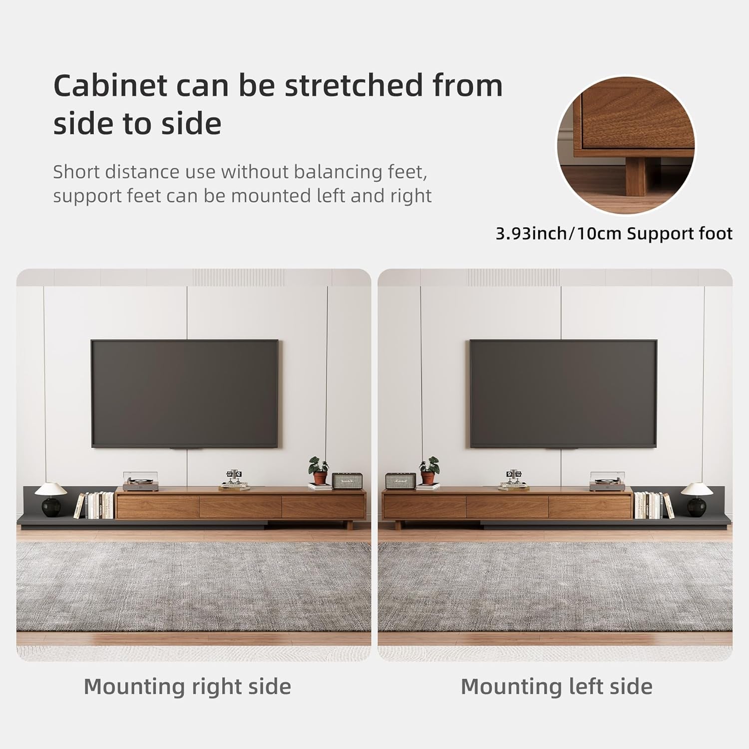 Adjustable TV Stand with 3 Drawers - Mid-Century Modern Extendable Entertainment Center for Living Room or Bedroom(78.7–130"), Stylish Walnut Media Console