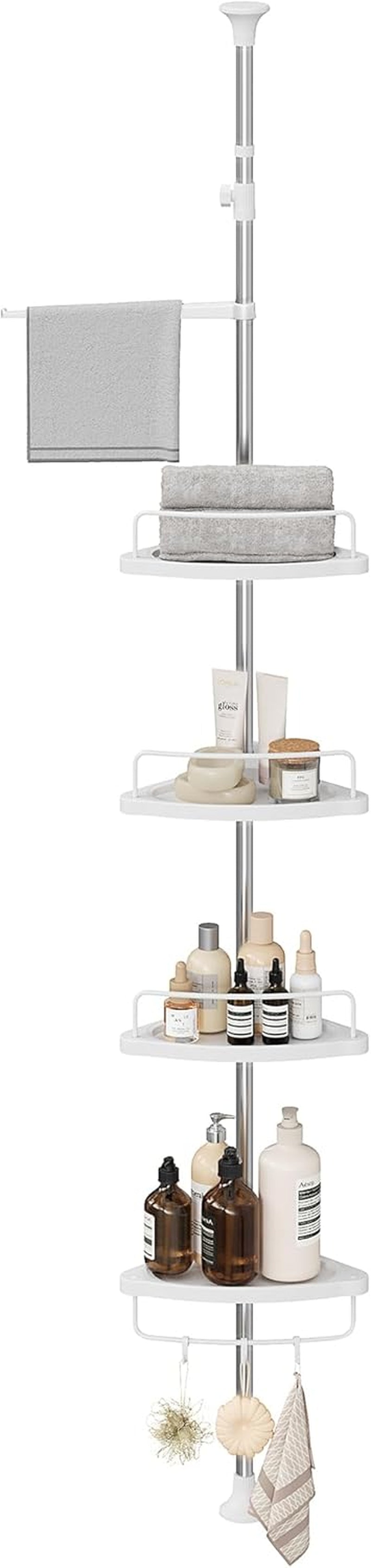 Corner Shower Caddy Tension Pole, 4-Tier Rust-Resistant Shower Organizer, Shower Shelf, Drill-Free, 35.8 to 118.1 Inches, Height Adjustable Trays, for Bathroom, Ink Black UBCB008B01