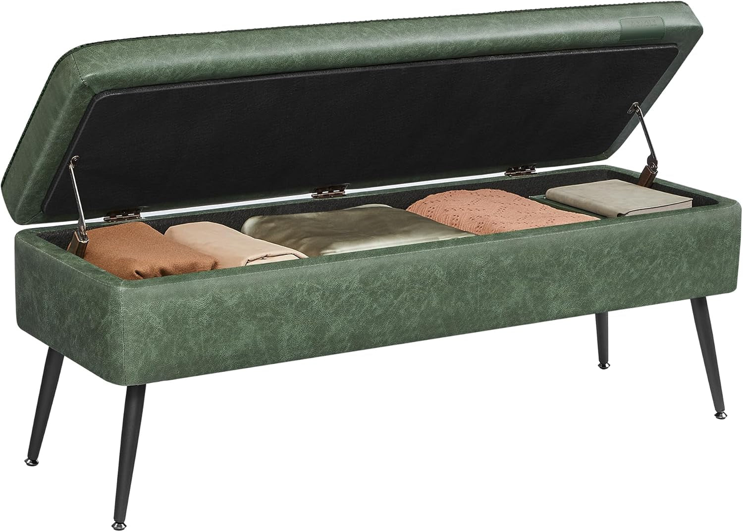 EKHO Collection - Storage Ottoman Bench, Entryway Bedroom Bench, 15 Gallons, Synthetic Leather with Stitching, Mid-Century Modern, Safety Hinges, Loads 660 Lb, Forest Green ULOM074C01
