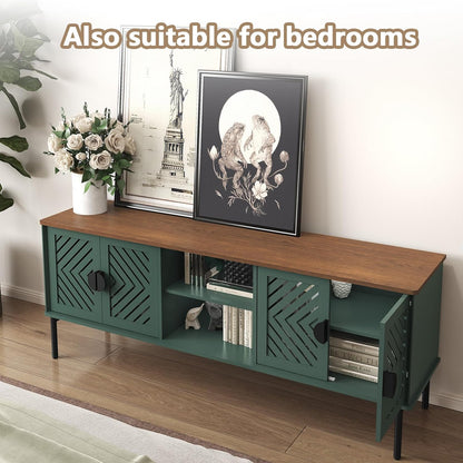 63" Modern TV Stands for Living Room, Long Entertainment Center with Storage, TV Console for 55 60 65 70 Inch TV, Bedroom TV Cabinet with Doors, Wood Media Console, Television Stand, Green