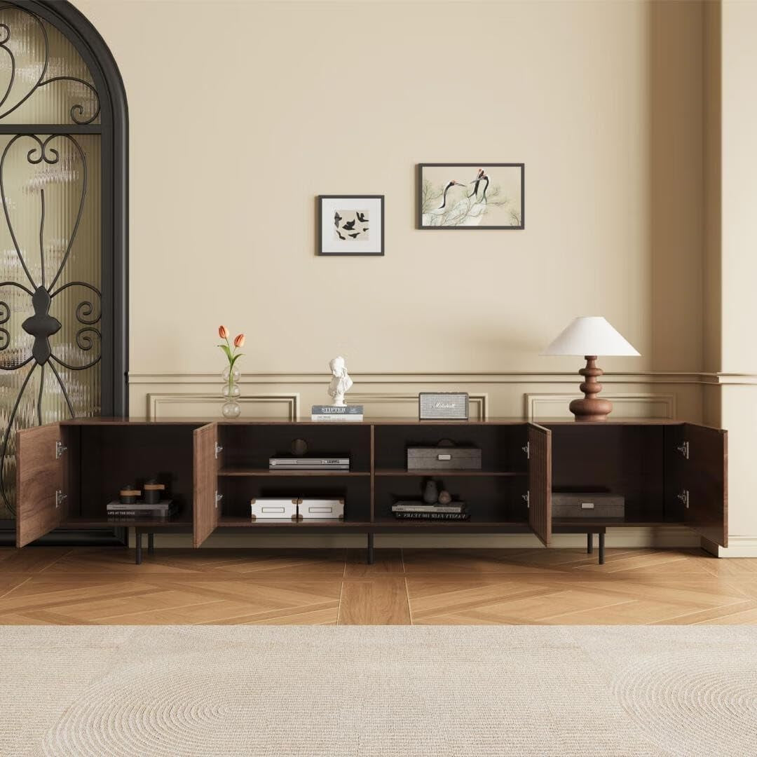 Stylish Mid-Century Modern TV Stand for up to 80" Tvs. Ample Storage for Media Devices, Cable Management. Easy Assembly. 70.87" W X15.75 Dx21.65 H -