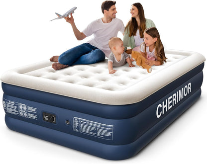 Queen Air Mattress with Built in Pump, 18" Elevated Height, 48Hr Leak-Tested, Honeycomb Coil Support, 800 Lbs Capacity, Fast 3-Min Inflation Blow up Mattress for Guest Room & Sleepover