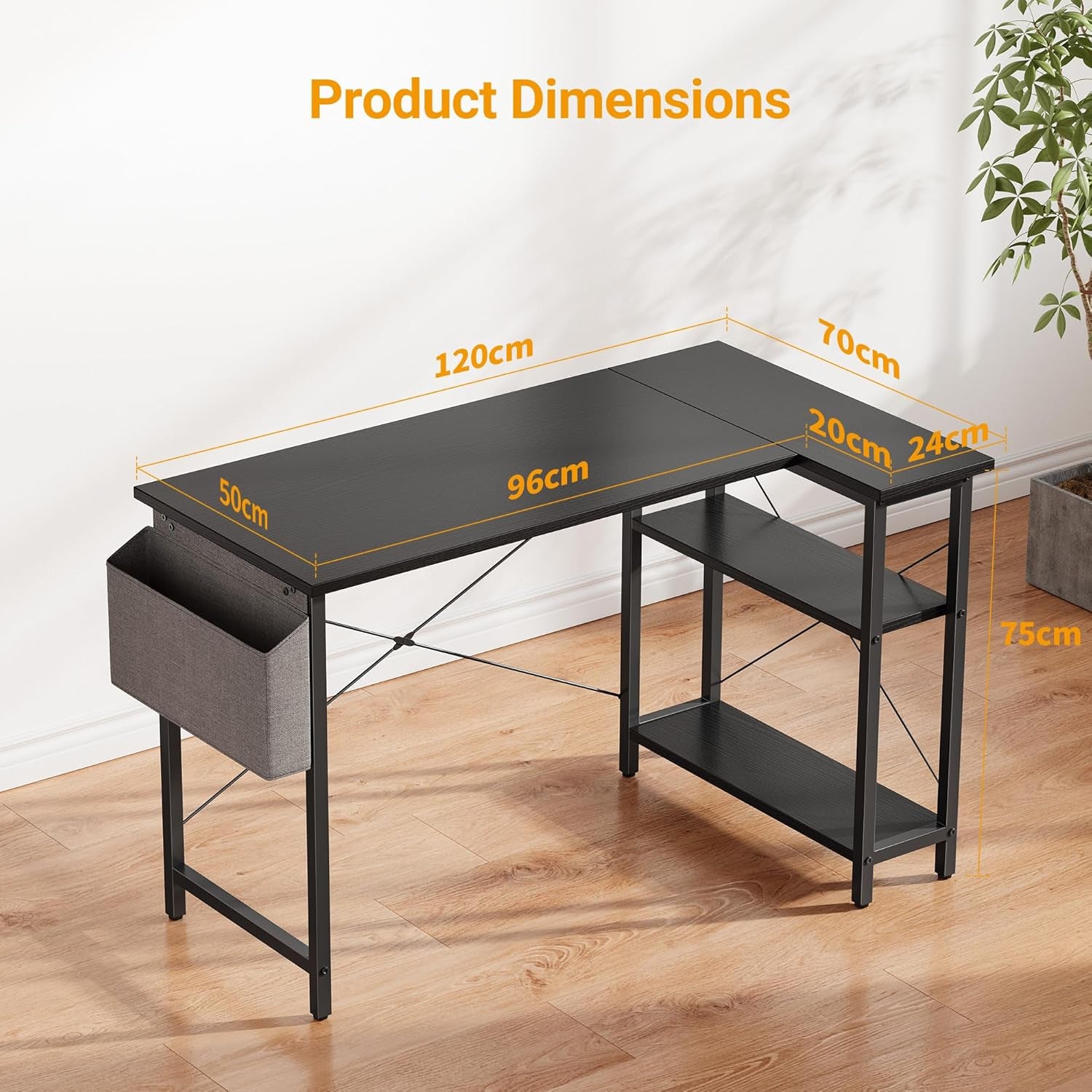 L Shaped Desk, 40" Computer Desk with Reversible Storage Shelves Home Office Corner Desk Study Writing Gaming Table, Brown