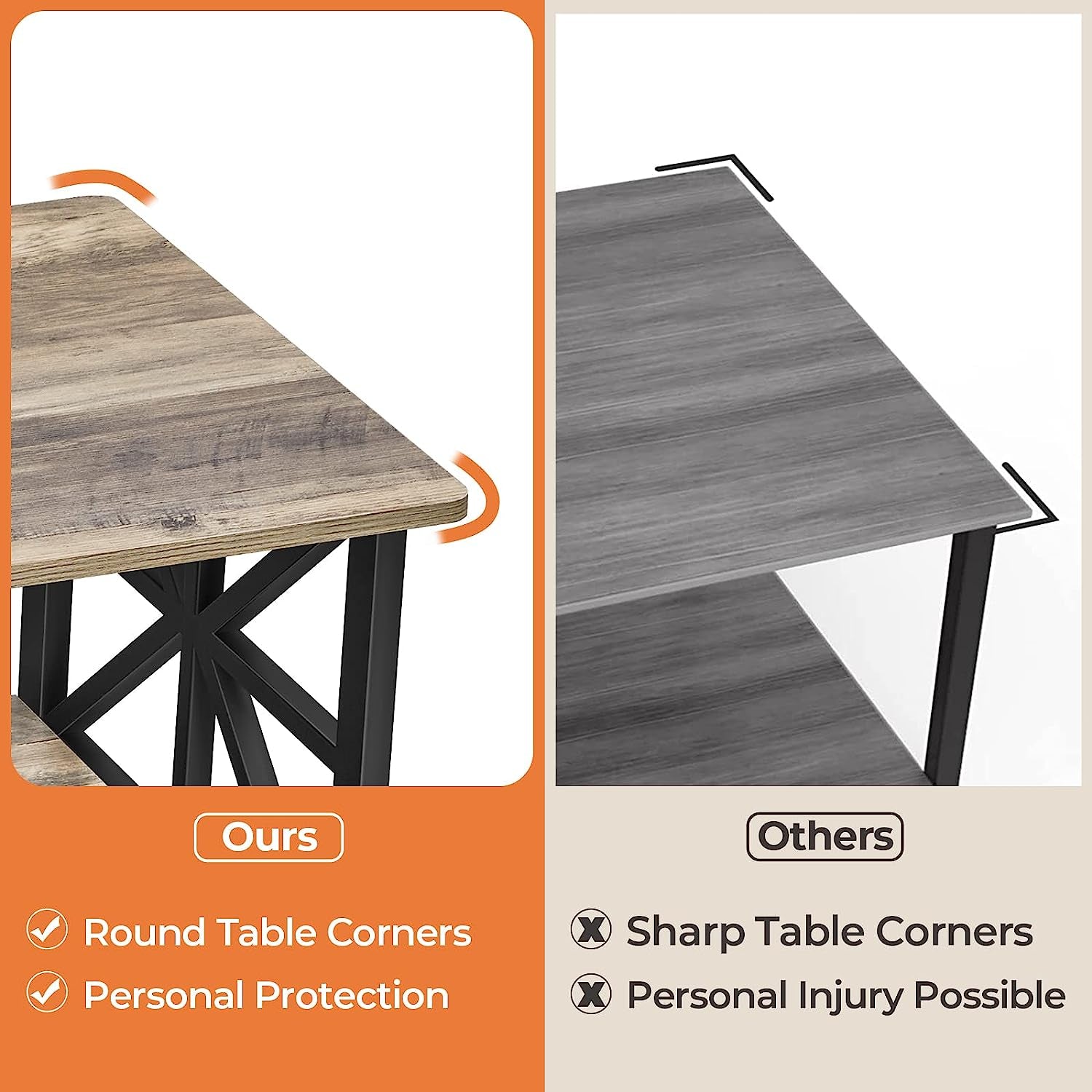 Coffee Table for Living Room with round Corners Farmhouse Style Center Table with Storage Shelf 39 Inch Space Saving Easy Assembly Gray Wash