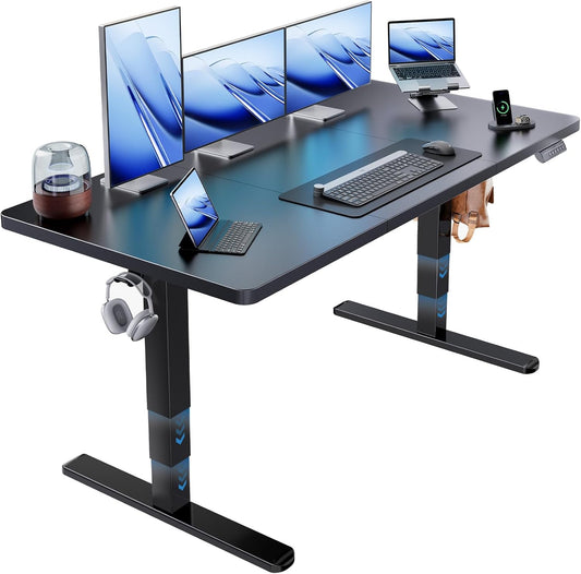 60X30 Inch 3-Stage Legs Electric Standing Desk, Large Height Adjustable Office Desk with Brushless Motor, Stand up Desk with 4 Memory Presets & 2 Hooks, Computer Desk for Home Office, Black