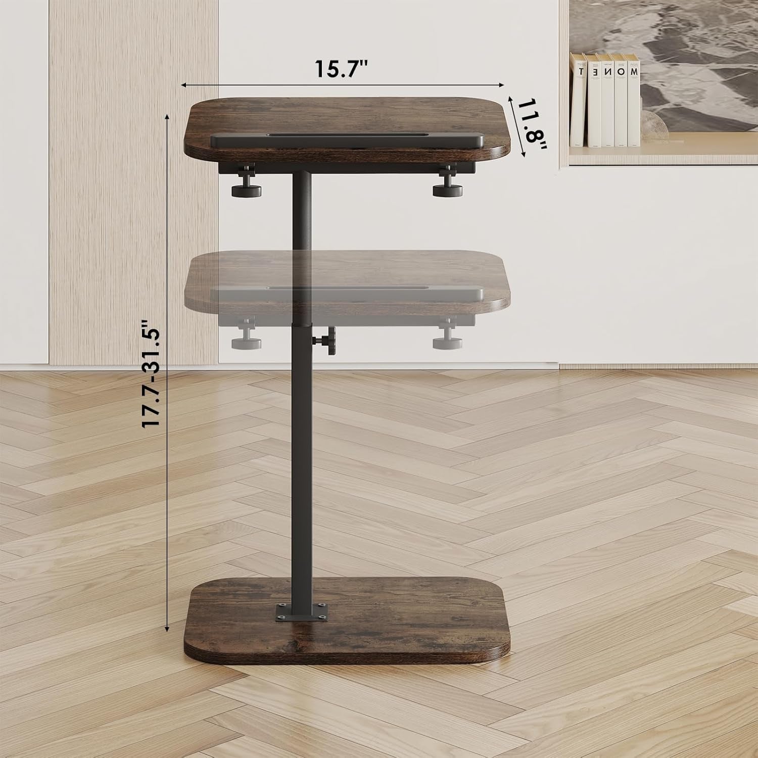 Sofa Couch Arm Table Tv Tray Small Bed Stand C Shaped Side End Tables for Living Room, Bedroom, Bedside Rustic