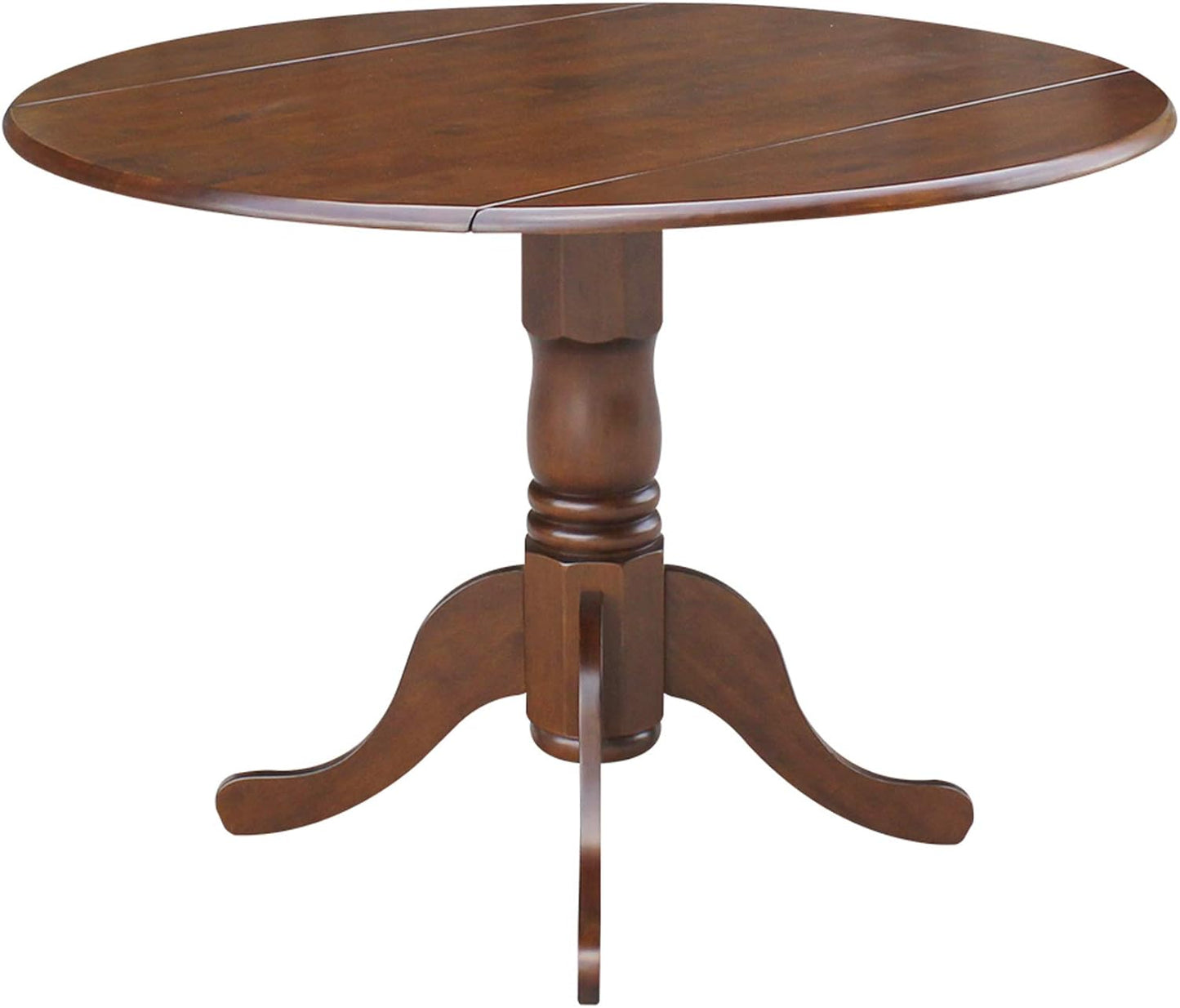 , 42" round Dual Drop Leaf Pedestal Dining Table, Solid Wood, Real Parawood, 42" W X 42" D X 29.5" H, Easy Assembly, Espresso