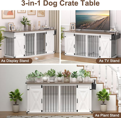 Wooden Dog Crate Furniture Kennel, Decorative Furniture-Style Dog Kennel End Table with Sliding Door, Drawer for Small and Medium-Sized Dog (Elegant Black,M)