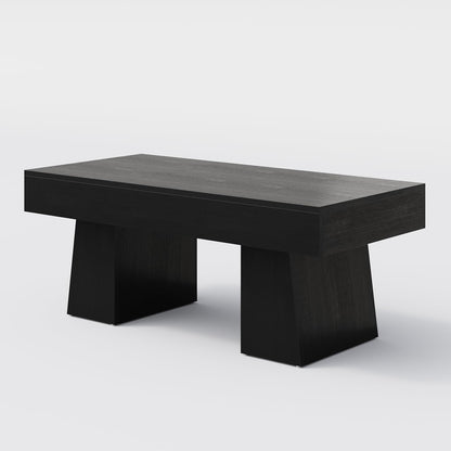 Farmhouse Coffee Table, 47 Inches Wooden Rectangular Accent Center Tables with Thick Base, Modern Low Cocktail Tea Furniture for Living Room (Black)