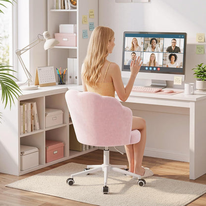 Office Vanity Chair with Wheels, Comfy Desk Chair with Back, Armless Home Office Desk Chair Hight Adjustable & 360° Swivel, Makeup Task Chair for Bedroom, Study Room, Blush Pink