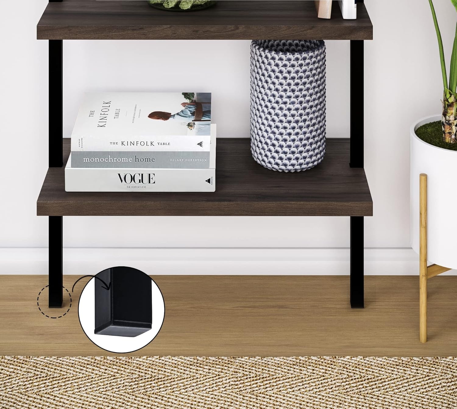 Storage, Buffet, Sideboard, Free Standing Accent Cabinet for Hallway, Entryway or Living Room, 1, Walnut/Black & Theo 5-Shelf Wood Modern Bookcase, Open Wall Mount Ladder Bookshelf