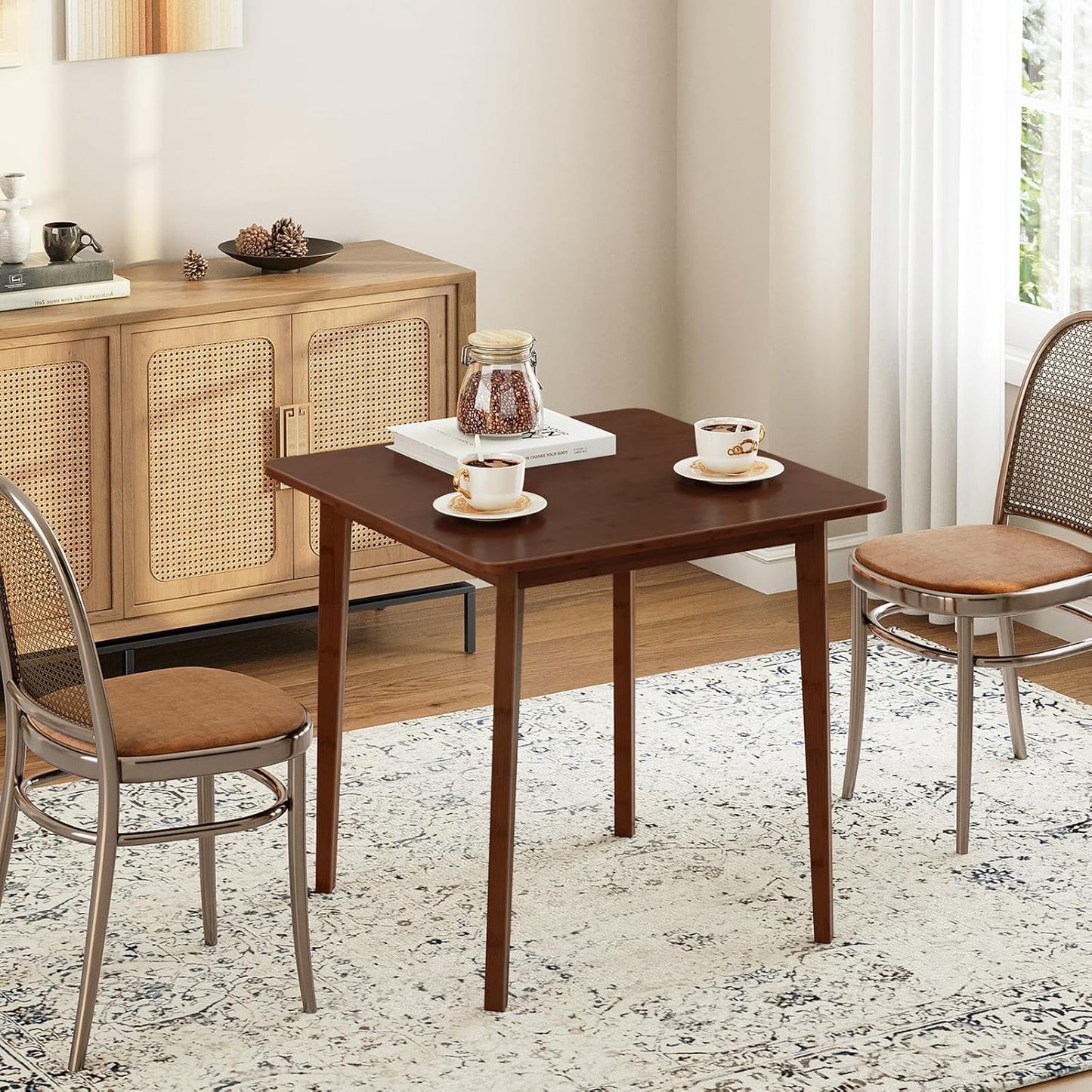 Bamboo Dining Table, Square Dining Table for 2, 27.6" Kitchen Table for Small Space, Writing Table, Easy to Assemble, for Dining Room, Living Room, Office, Kitchen, Apartment, Brown BR70CZ01