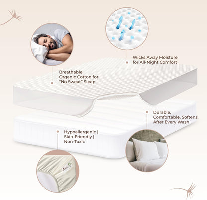 100% Cotton Organic Mattress Pad - Breathable & Cooling Mattress Protector King Size - Premium 300GSM Quilted and Machine Washable - Fairtrade & GOTS Certified Bed Protector (Ivory, King)