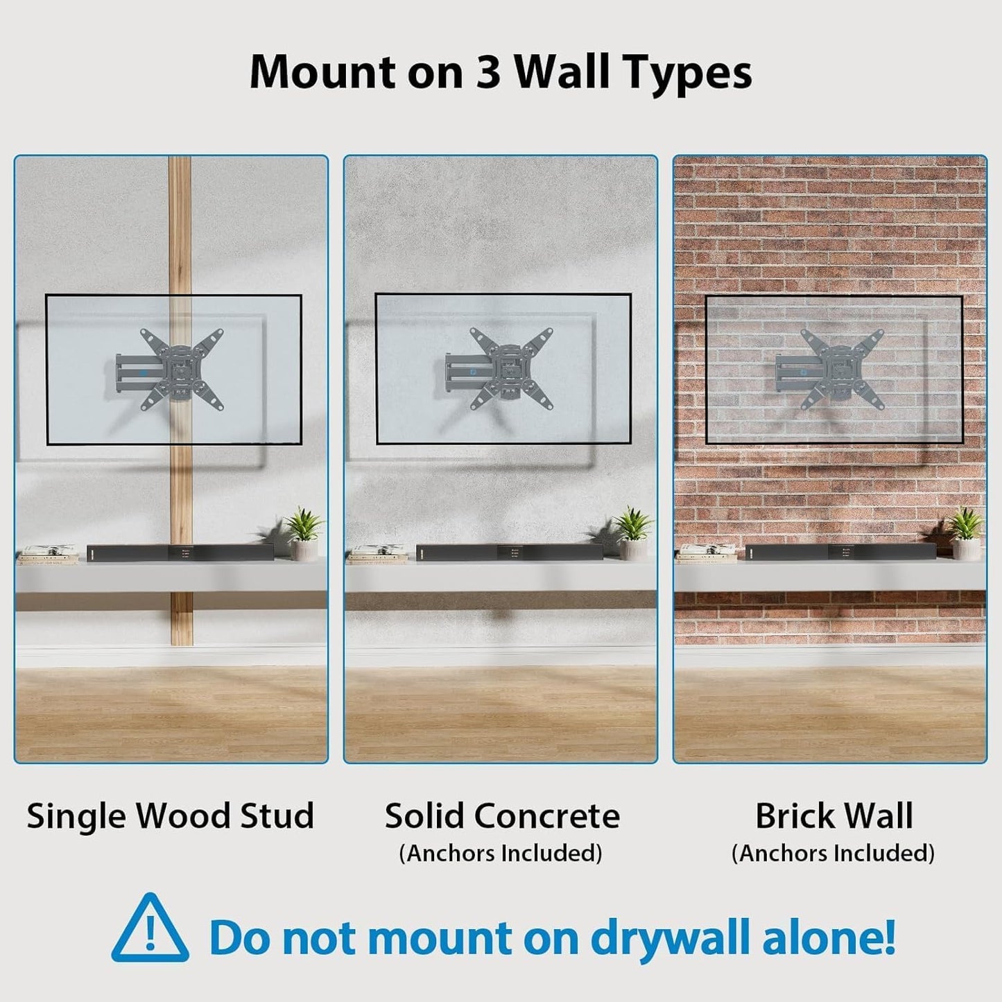 Full Motion TV Wall Mount for Echo Show 21/15 and 13-43 Inch Flat Curved Screen Tvs & Monitors, Max VESA 200X200Mm up to 44Lbs, TV Mount Wall Bracket with Rotation Swivel Tilt Extension