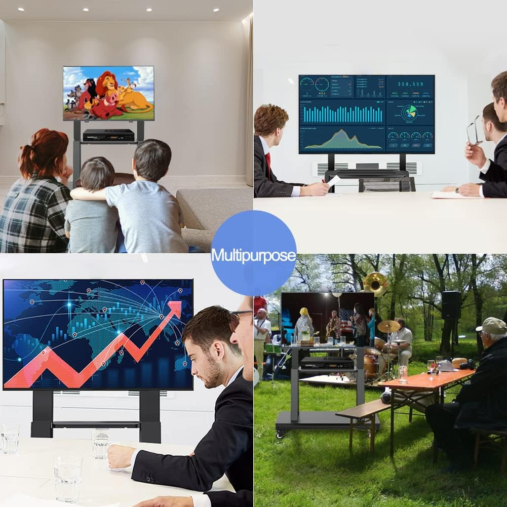 Mobile TV Stand,Rolling Tvs Cart on Wheels Height Adjustable Heavy-Duty Floor Stand Base for 32-75 Inch LCD LED OLED Flat Panel Screens Smartboard Movable Holds up to 220Lbs with Shelf