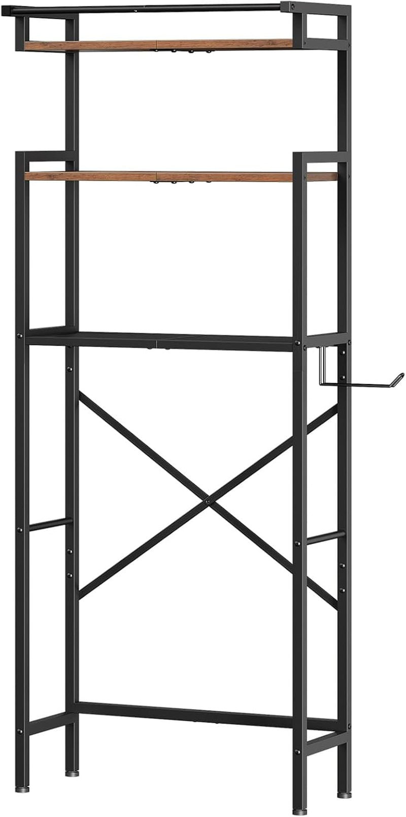 Over-The-Toilet Storage Rack, 3-Tier Bathroom Shelves above Toilet, Bathroom Organizer with Toilet Paper Hook, Laundry Room, Space Saver, Rustic Brown and Black BF21TS01