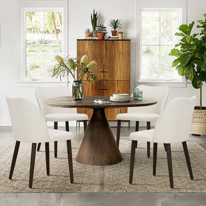 Upholstered Dining Chairs Set of 4, Modern Fabric Dining Room Kitchen Side Chair with Padded Seat and Wood Legs for Restaurant/Cafe, Beige