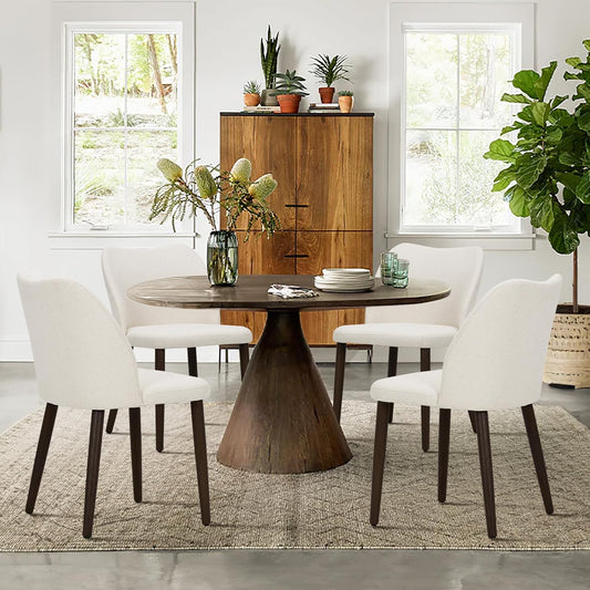 Upholstered Dining Chairs Set of 4, Modern Fabric Dining Room Kitchen Side Chair with Padded Seat and Wood Legs for Restaurant/Cafe, Beige