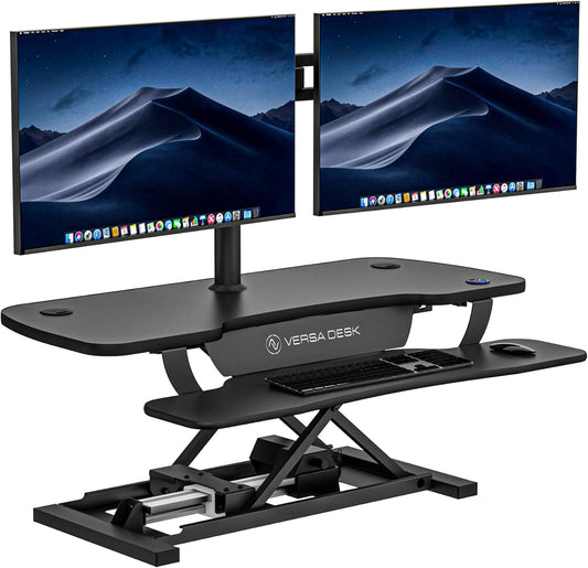 ® Powerpro™ 40” X 24” Standing Desk Converter | 40 Inch Electric Height Adjustable Sit to Stand Desk Riser W/ Keyboard Tray & USB Hub - Ergonomic Workstation for Home & Office, Black
