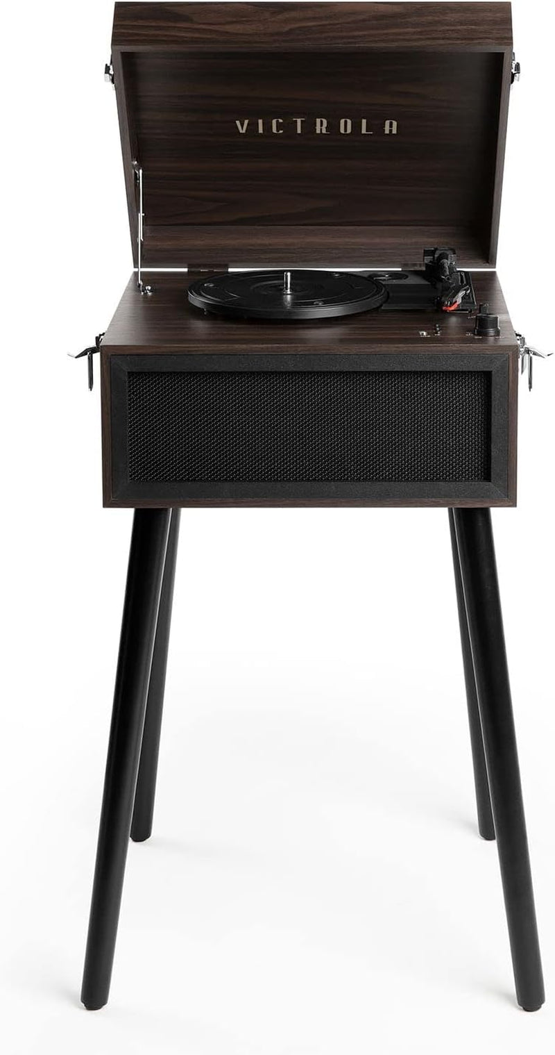 Liberty – Bluetooth Record Player – 5-In-1 Turntable with Vinyl Stream, FM Radio, USB Playback, Built-In Speakers, Use as Stand or Tabletop Player (Espresso)